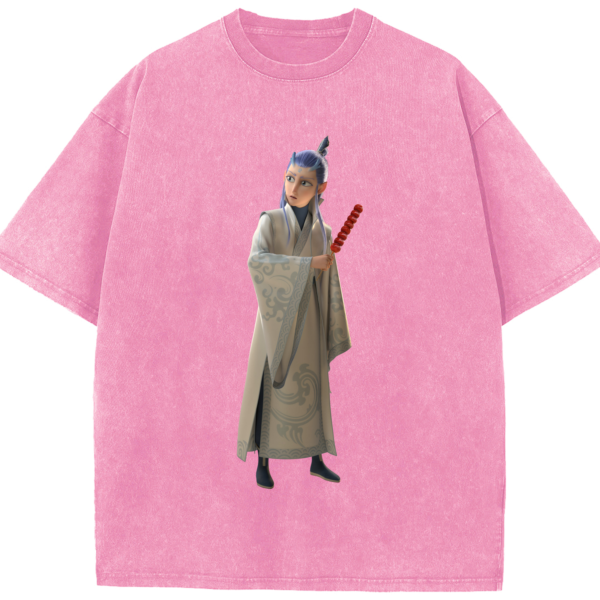 （画像用） Ne Zha 2 ナタ 魔童の大暴れ 綿100% ヴィンテージ風 半袖Tシャツ（フロントプリント）